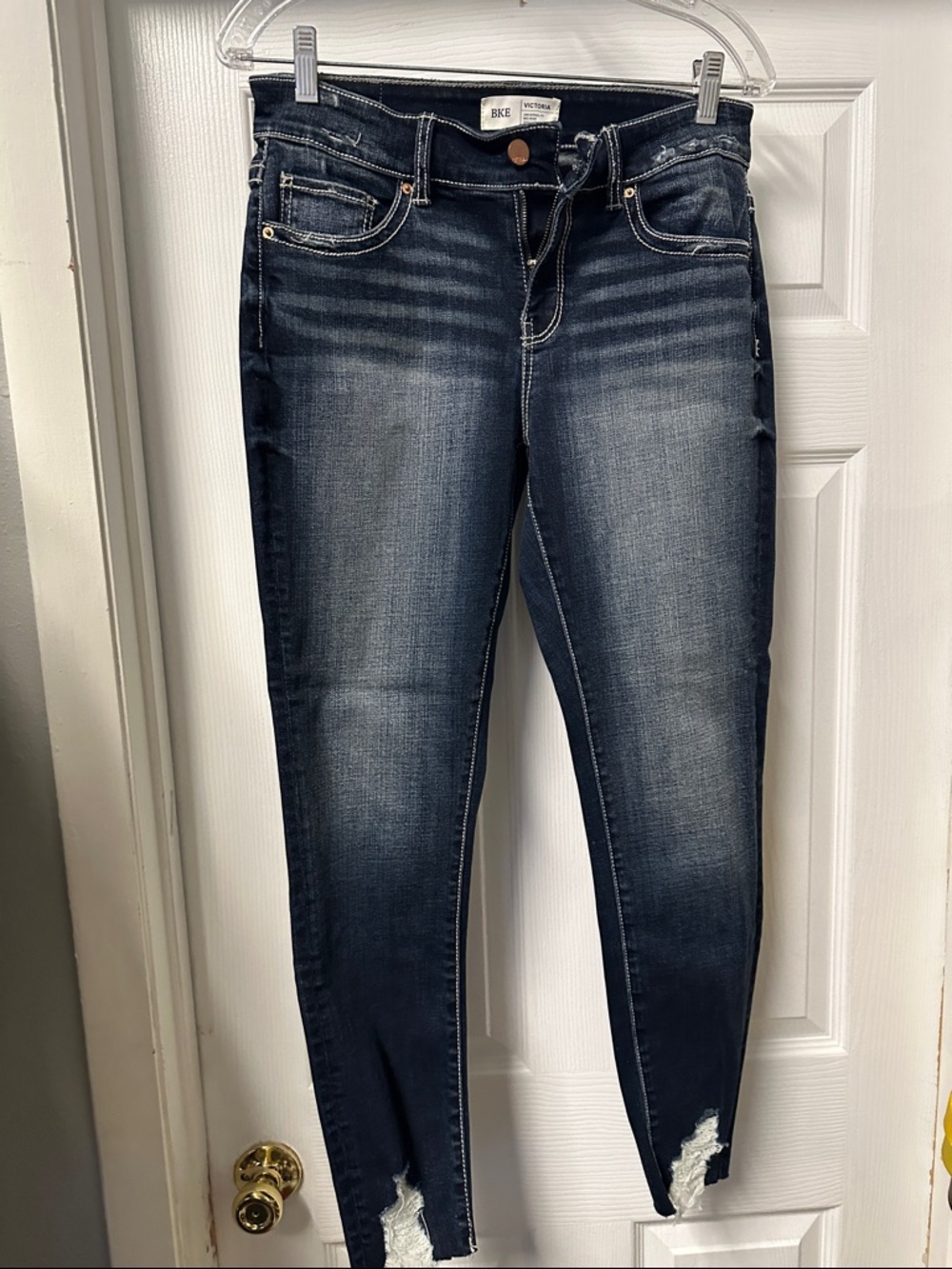 BKE Victoria Indigo Women’s Skinny Jeans with Ankle Distress